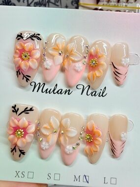 Pink Floral Press-On Nail Set Size Medium